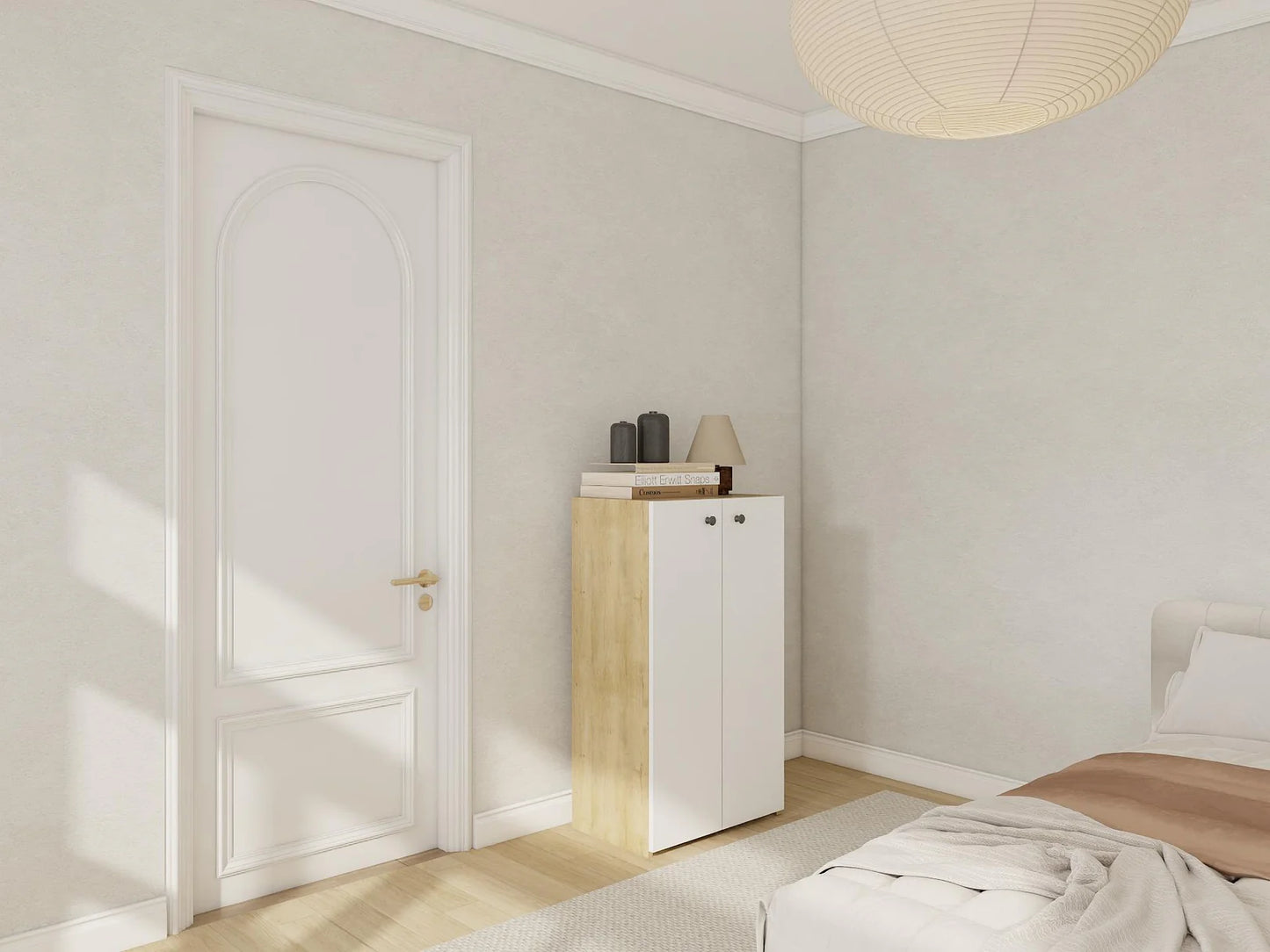 Armoire multi-usages 2 portes finition cherry/blanc