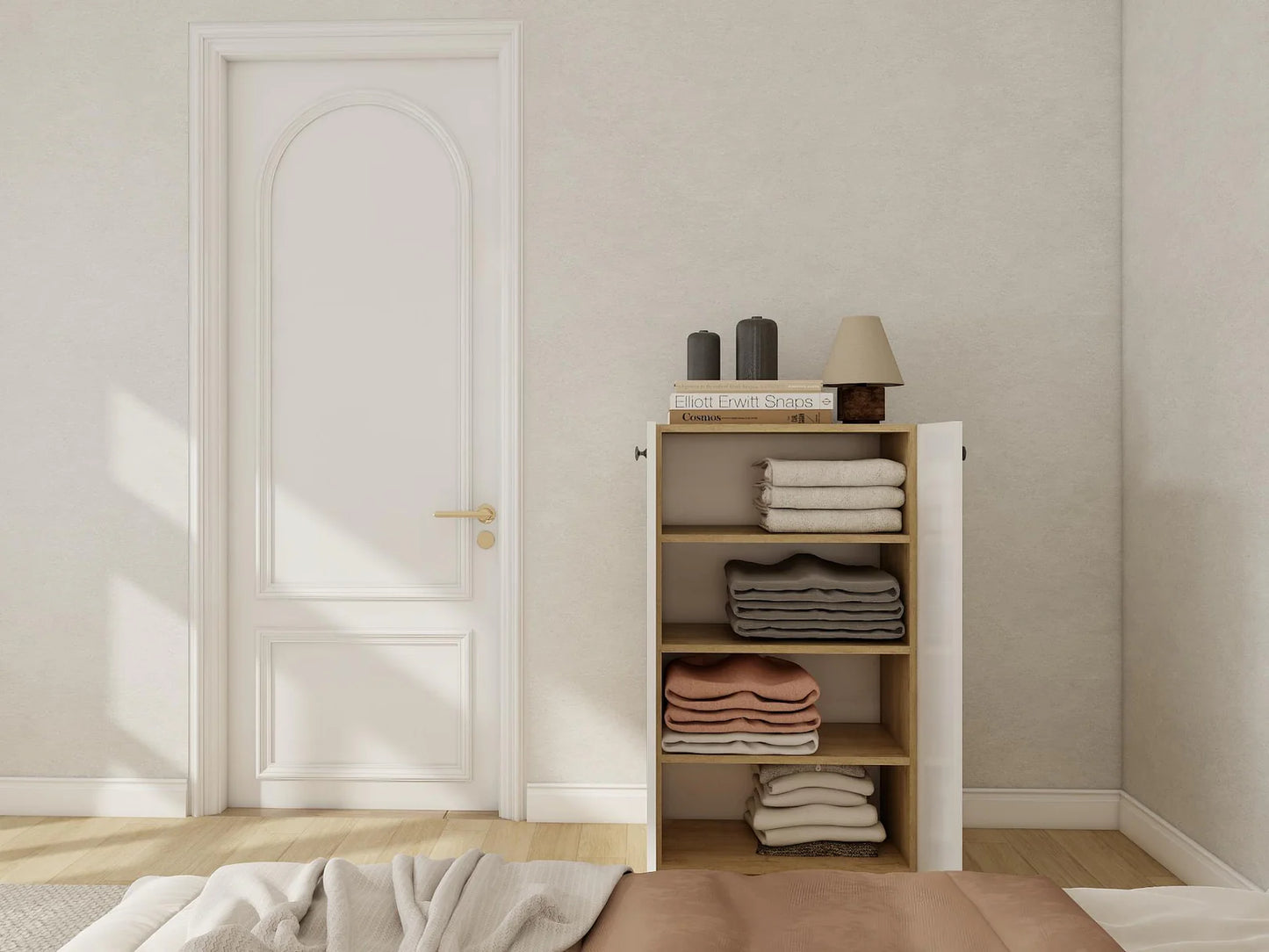 Armoire multi-usages 2 portes finition cherry/blanc