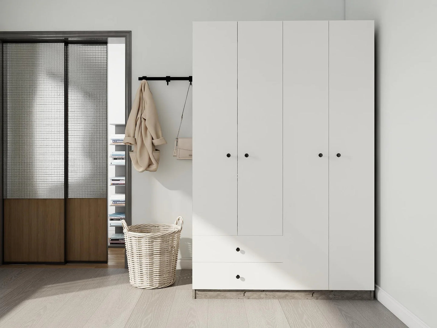 Armoire 4 portes et 2 tiroirs grande capacité