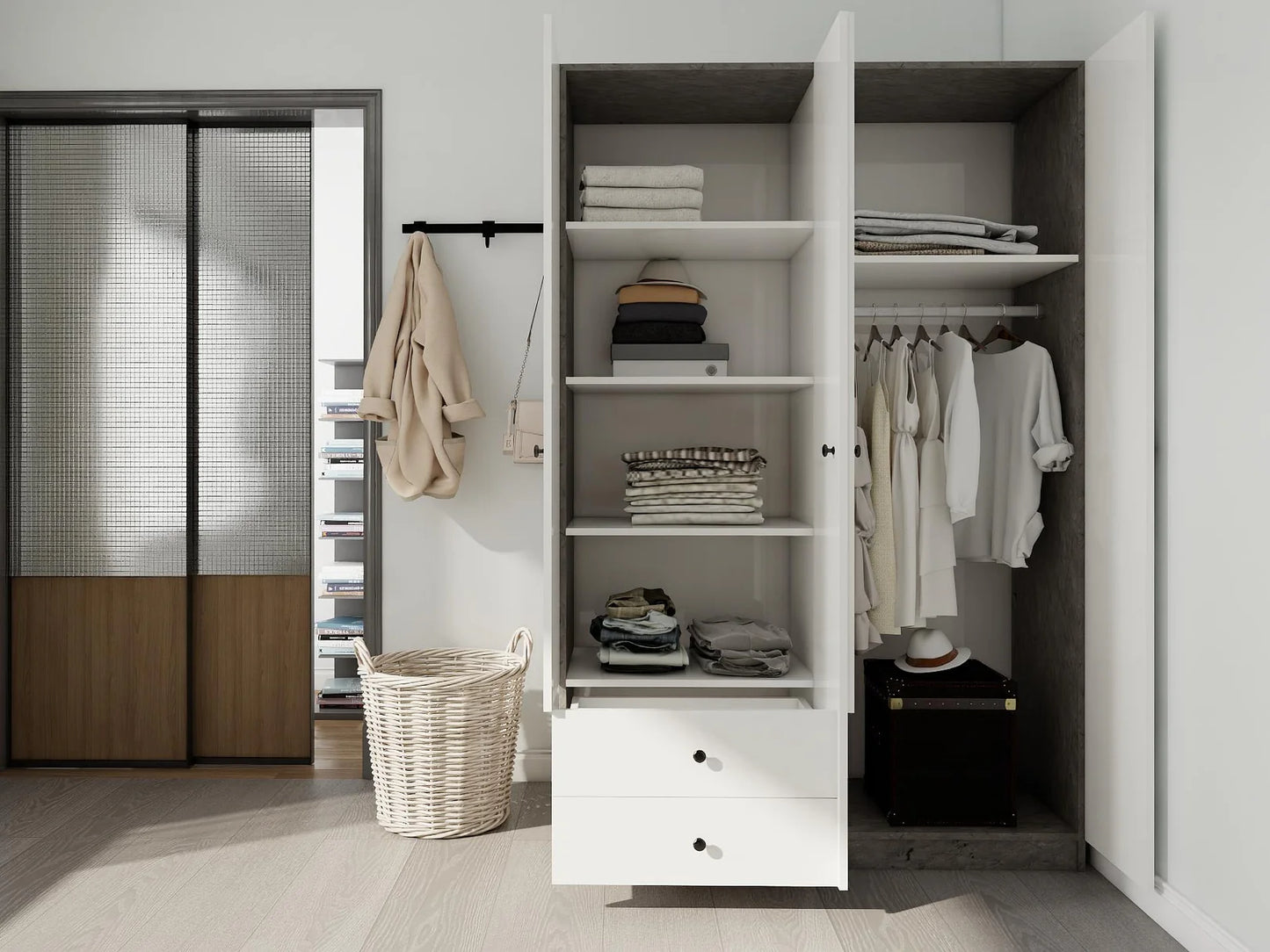 Armoire 4 portes et 2 tiroirs grande capacité
